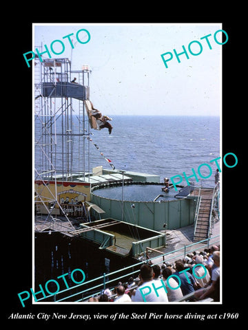 OLD LARGE HISTORIC PHOTO OF ATLANTIC CITY NEW JERSEY, THE HORSE DIVING ACT c1960