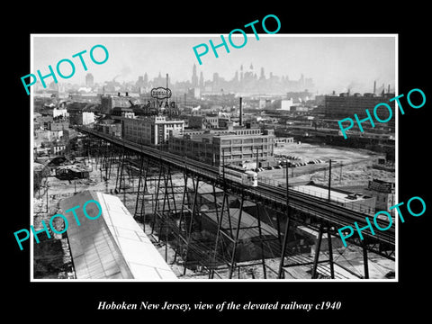 OLD LARGE HISTORIC PHOTO OF HOBOKEN NEW JERSEY, THE ELEVATED RAILWAY c1940