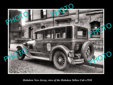 OLD LARGE HISTORIC PHOTO OF HOBOKEN NEW JERSEY, THE HOBOKEN YELLOW CAB c1930