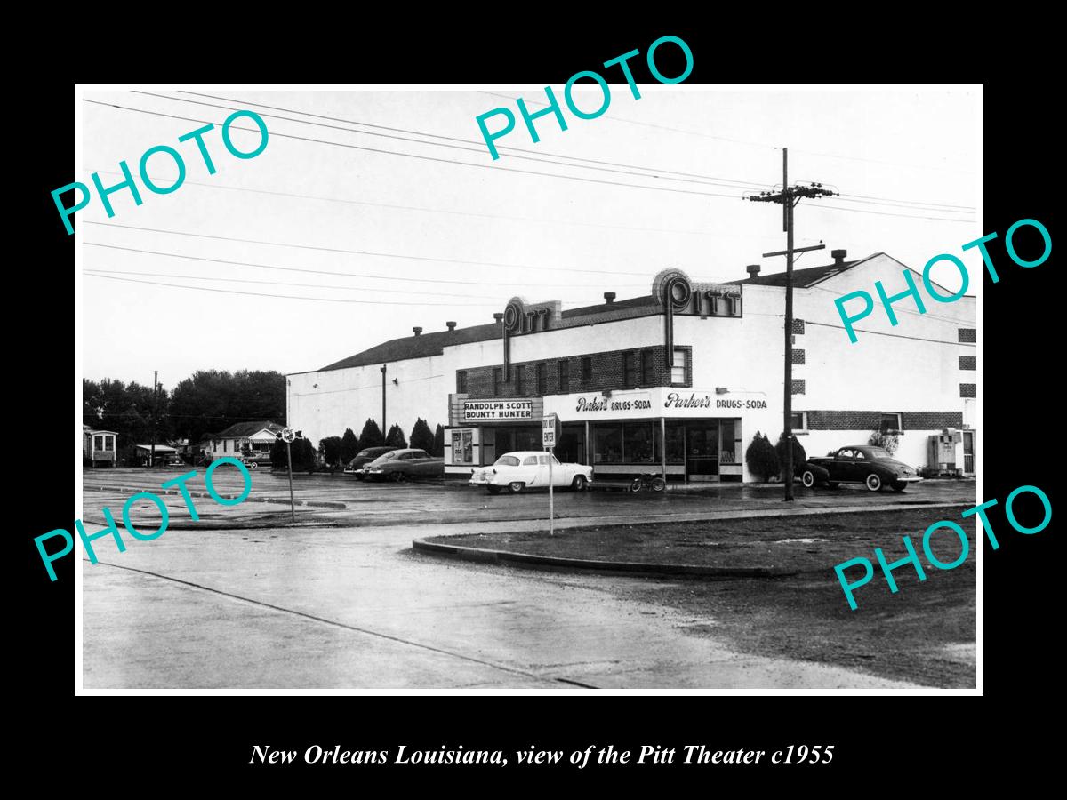 OLD LARGE HISTORIC PHOTO OF NEW ORLEANS LOUISIANA, VIEW OF THE PITT THEATER 1955