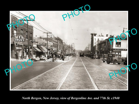 OLD LARGE HISTORIC PHOTO OF NORTH BERGEN NEW JERSEY, VIEW OF BERGENLINE AVE 1940