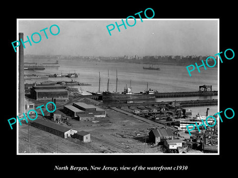 OLD LARGE HISTORIC PHOTO OF NORTH BERGEN NEW JERSEY, VIEW OF THE WATERFRONT 1930