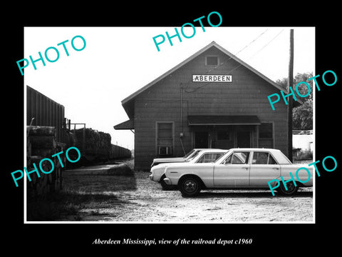 OLD LARGE HISTORIC PHOTO OF ABERDEEN MISSISSIPPI, THE RAILROAD DEPOT c1960