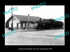 OLD LARGE HISTORIC PHOTO OF BEAUMONT MISSISSIPPI, THE RAILROAD DEPOT c1950