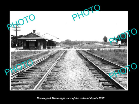 OLD LARGE HISTORIC PHOTO OF BEAUREGARD MISSISSIPPI, THE RAILROAD DEPOT c1930