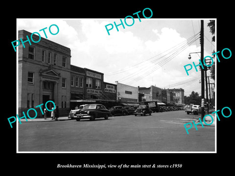 OLD LARGE HISTORIC PHOTO OF BROOKHAVEN MISSISSIPPI, THE MAIN ST & STORES c1950