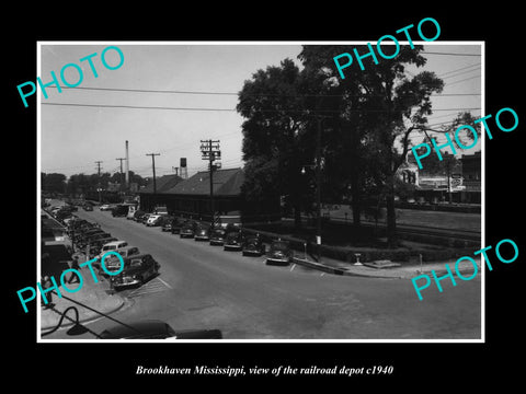 OLD LARGE HISTORIC PHOTO OF BROOKHAVEN MISSISSIPPI, THE RAILROAD DEPOT c1940