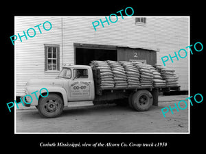 OLD LARGE HISTORIC PHOTO OF CORINTH MISSISSIPPI, ALCORN FARMERS COOP TRUCK c1950