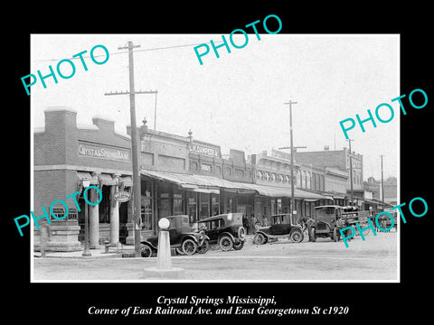 OLD LARGE HISTORIC PHOTO OF CRYSTAL SPRINGS MISSISSIPPI, THE MAIN STREET c1920