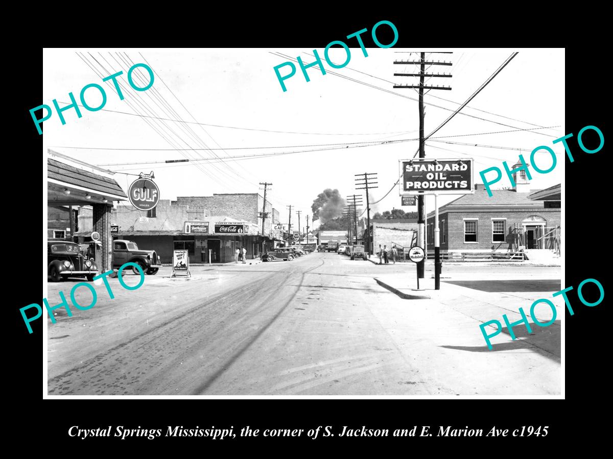 OLD LARGE HISTORIC PHOTO OF CRYSTAL SPRINGS MISSISSIPPI, JACKSON & MARION c1945