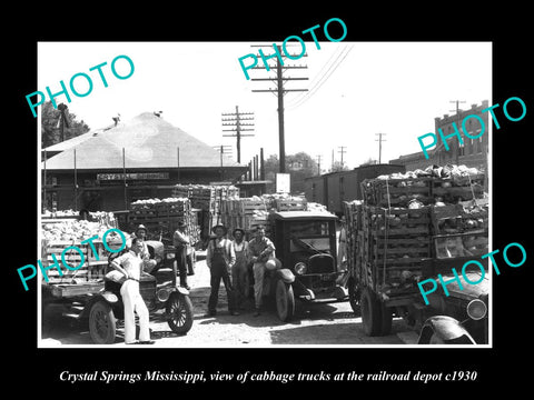 OLD HISTORIC PHOTO OF CRYSTAL SPRINGS MISSISSIPPI, CABBAGES AT RAILROAD c1930