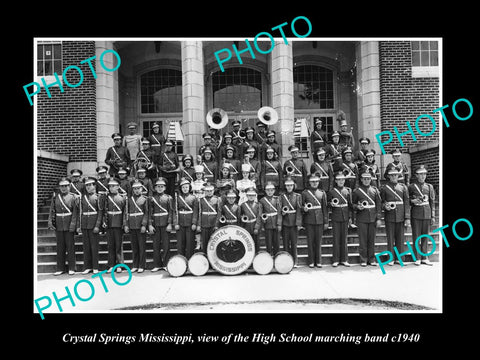 OLD LARGE HISTORIC PHOTO OF CRYSTAL SPRINGS MISSISSIPPI, HIGH SCHOOL BAND c1940