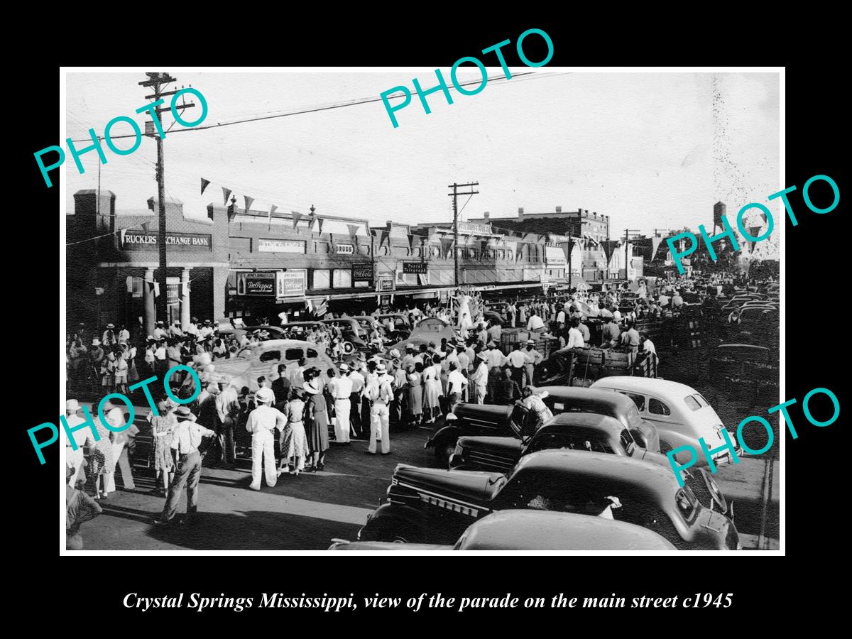 OLD LARGE HISTORIC PHOTO OF CRYSTAL SPRINGS MISSISSIPPI, MAIN ST PARADE c1945