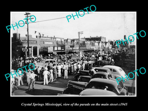 OLD LARGE HISTORIC PHOTO OF CRYSTAL SPRINGS MISSISSIPPI, MAIN ST PARADE c1945