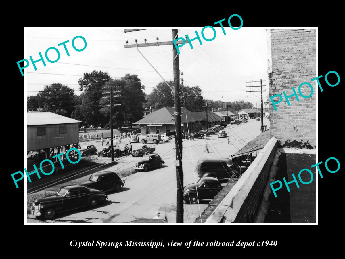 OLD LARGE HISTORIC PHOTO OF CRYSTAL SPRINGS MISSISSIPPI, THE RAILROAD DEPOT 1940