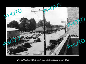 OLD LARGE HISTORIC PHOTO OF CRYSTAL SPRINGS MISSISSIPPI, THE RAILROAD DEPOT 1940