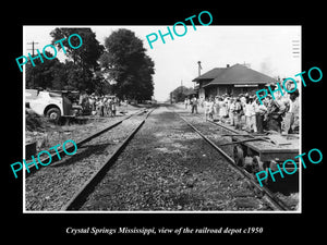 OLD LARGE HISTORIC PHOTO OF CRYSTAL SPRINGS MISSISSIPPI, THE RAILROAD DEPOT 1950