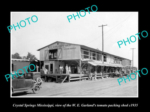 OLD HISTORIC PHOTO OF CRYSTAL SPRINGS MISSISSIPPI, GARLANDS TOMATO SHED c1935