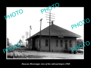 OLD LARGE HISTORIC PHOTO OF DUNCAN MISSISSIPPI, THE RAILROAD DEPOT c1960