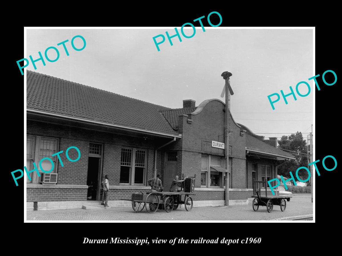 OLD LARGE HISTORIC PHOTO OF DURANT MISSISSIPPI, THE RAILROAD DEPOT c1960