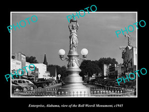 OLD LARGE HISTORIC PHOTO OF ENTERPRISE ALABAMA, THE MAIN St & MONUMENT c1945