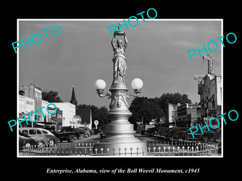 OLD LARGE HISTORIC PHOTO OF ENTERPRISE ALABAMA, THE MAIN St & MONUMENT c1945