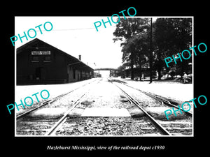 OLD LARGE HISTORIC PHOTO OF HAZLEHURST MISSISSIPPI, THE RAILROAD DEPOT c1930 1