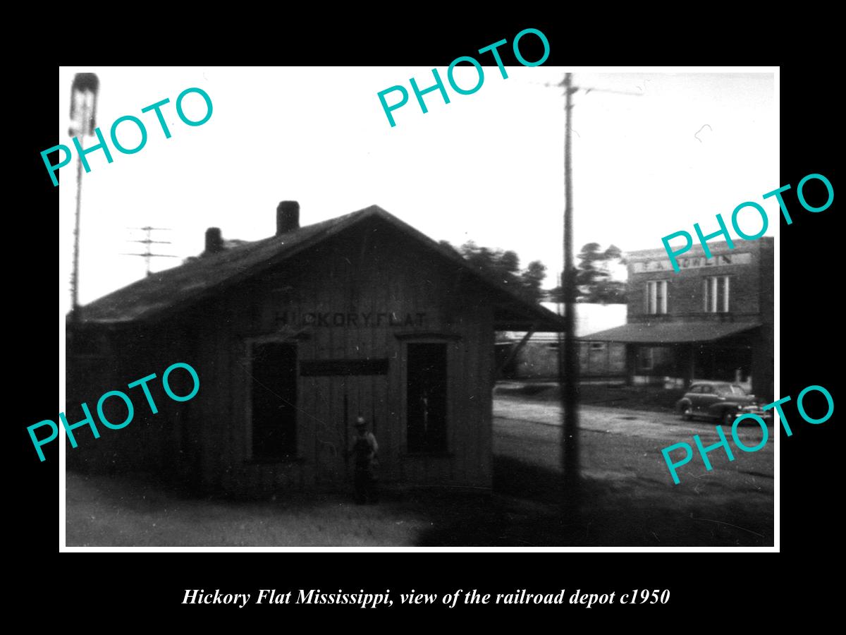 OLD LARGE HISTORIC PHOTO OF HICKORY FLAT MISSISSIPPI, THE RAILROAD DEPOT c1950