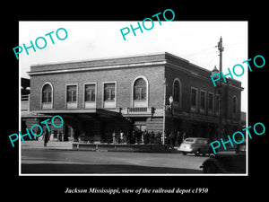 OLD LARGE HISTORIC PHOTO OF JACKSON MISSISSIPPI, THE RAILROAD DEPOT c1950