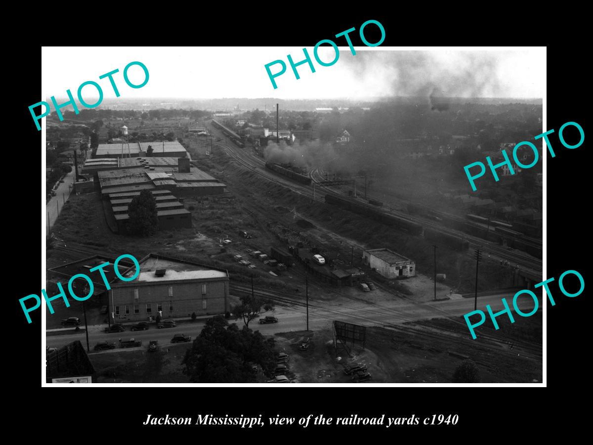 OLD LARGE HISTORIC PHOTO OF JACKSON MISSISSIPPI, THE RAILROAD YARDS c1940