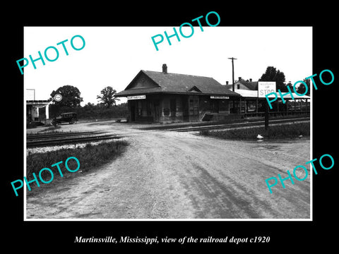 OLD LARGE HISTORIC PHOTO OF MARTINSVILLE MISSISSIPPI, THE RAILROAD DEPOT c1920