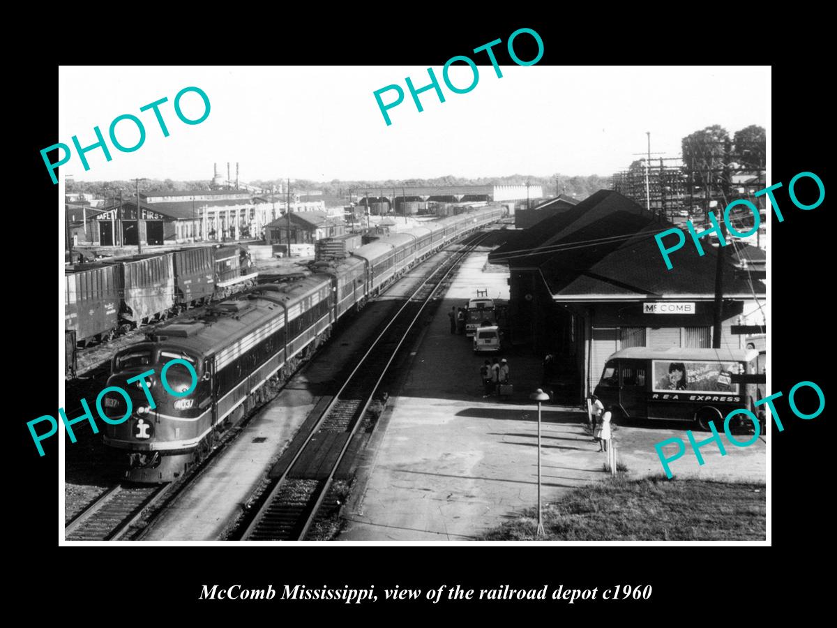 OLD LARGE HISTORIC PHOTO OF McCOMB MISSISSIPPI, THE RAILROAD DEPOT c1960