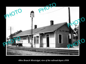 OLD LARGE HISTORIC PHOTO OF OLIVE BRANCH MISSISSIPPI, THE RAILROAD DEPOT c1950