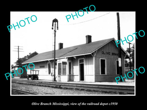 OLD LARGE HISTORIC PHOTO OF OLIVE BRANCH MISSISSIPPI, THE RAILROAD DEPOT c1950