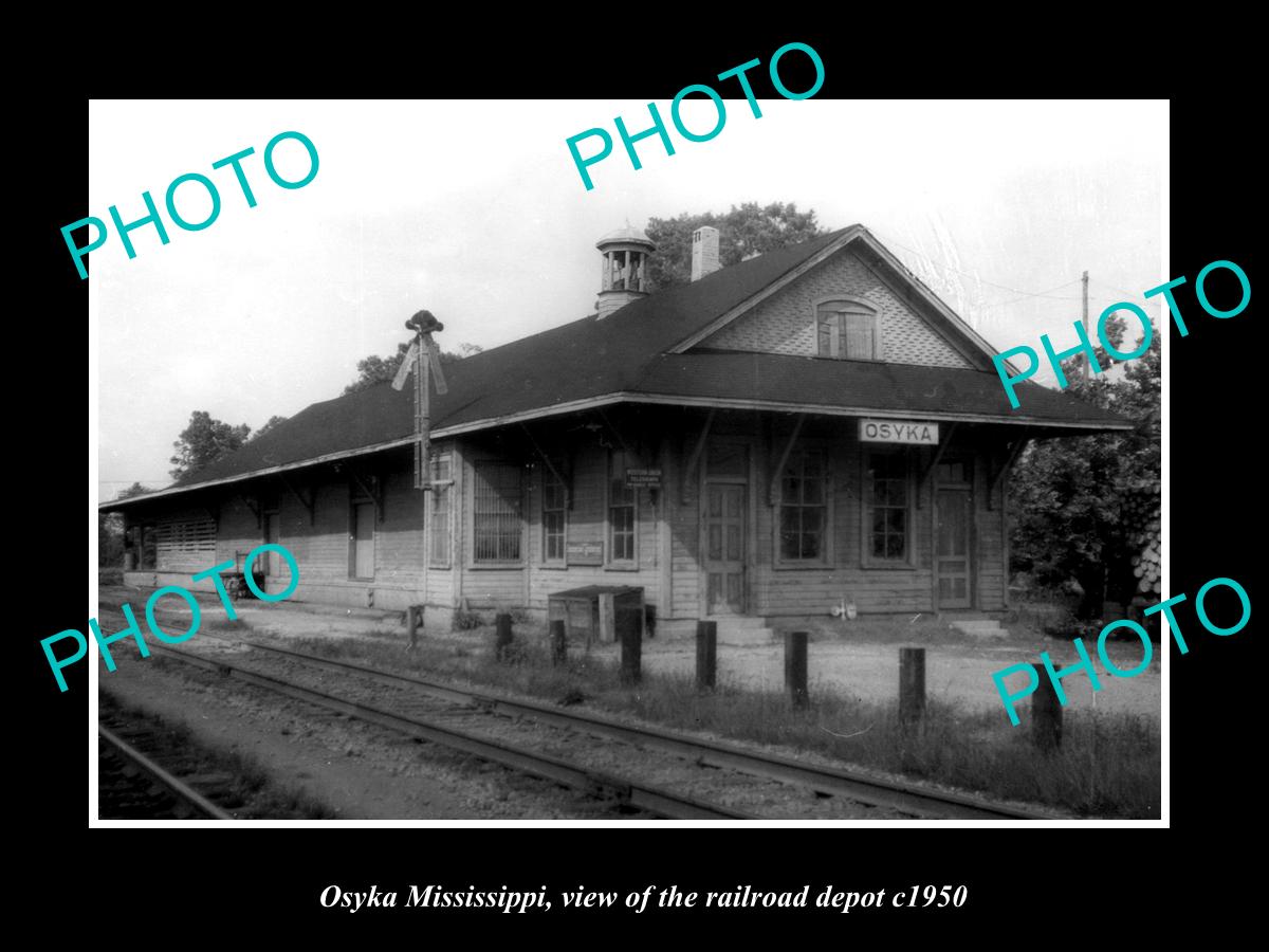 OLD LARGE HISTORIC PHOTO OF OSYKA MISSISSIPPI, THE RAILROAD DEPOT c1950