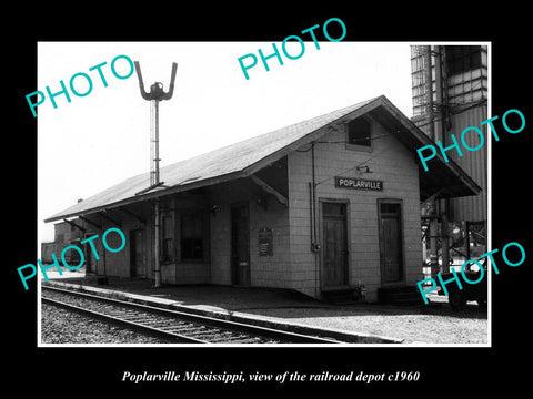 OLD LARGE HISTORIC PHOTO OF POPLARVILLE MISSISSIPPI, THE RAILROAD DEPOT c1960