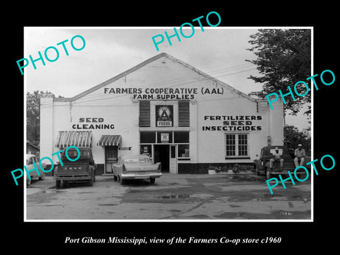 OLD LARGE HISTORIC PHOTO OF PORT GIBSON MISSISSIPPI, THE FARMERS COOP STORE 1960