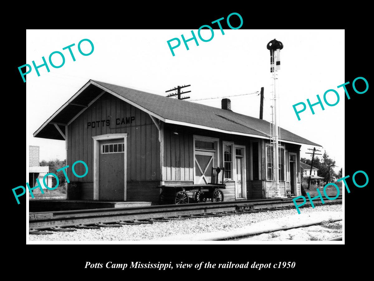 OLD LARGE HISTORIC PHOTO OF POTTS CAMP MISSISSIPPI, THE RAILROAD DEPOT c1950