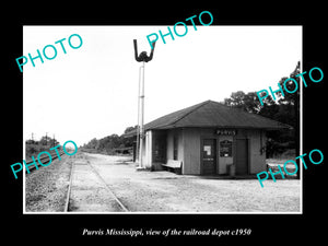 OLD LARGE HISTORIC PHOTO OF PURVIS MISSISSIPPI, THE RAILROAD DEPOT c1950