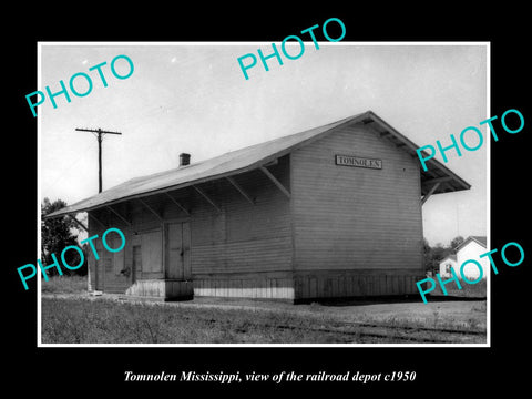 OLD LARGE HISTORIC PHOTO OF TOMNOLEN MISSISSIPPI, THE RAILROAD DEPOT c1950