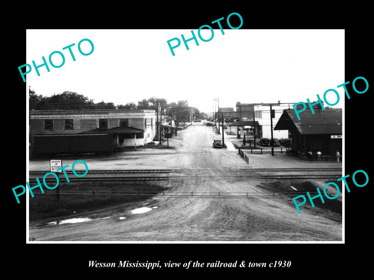 OLD LARGE HISTORIC PHOTO OF WESSON MISSISSIPPI, THE TOWN & RAILROAD c1930