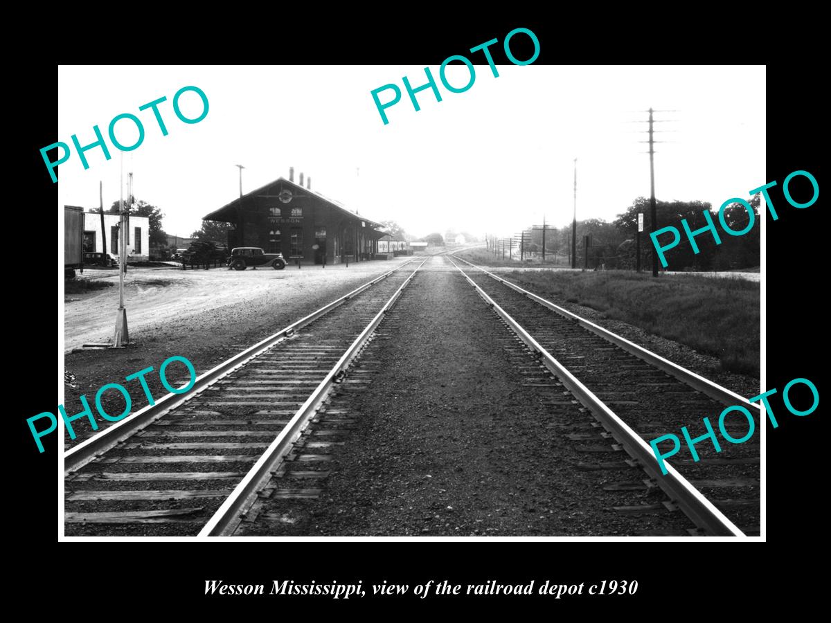 OLD LARGE HISTORIC PHOTO OF WESSON MISSISSIPPI, THE RAILROAD DEPOT c1930