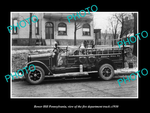 OLD LARGE HISTORIC PHOTO OF BOWER HILL PENNSYLVANIA, FIRE DEPARTMENT TRUCK c1930