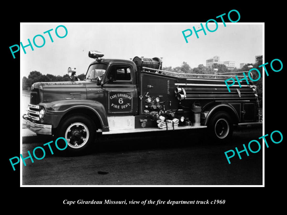 OLD LARGE HISTORIC PHOTO OF CAPE GIRARDEAU MISSOURI, FIRE DEPARTMENT TRUCK c1960