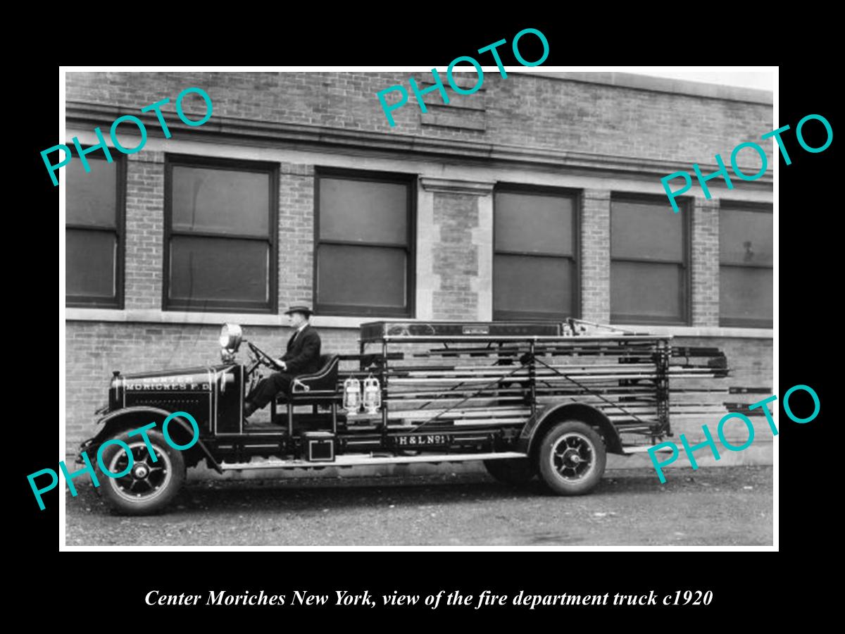 OLD LARGE HISTORIC PHOTO OF CENTER MORICHES NEW YORK, FIRE DEPARTMENT TRUCK 1920