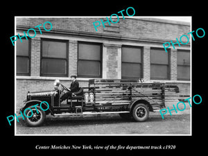 OLD LARGE HISTORIC PHOTO OF CENTER MORICHES NEW YORK, FIRE DEPARTMENT TRUCK 1920