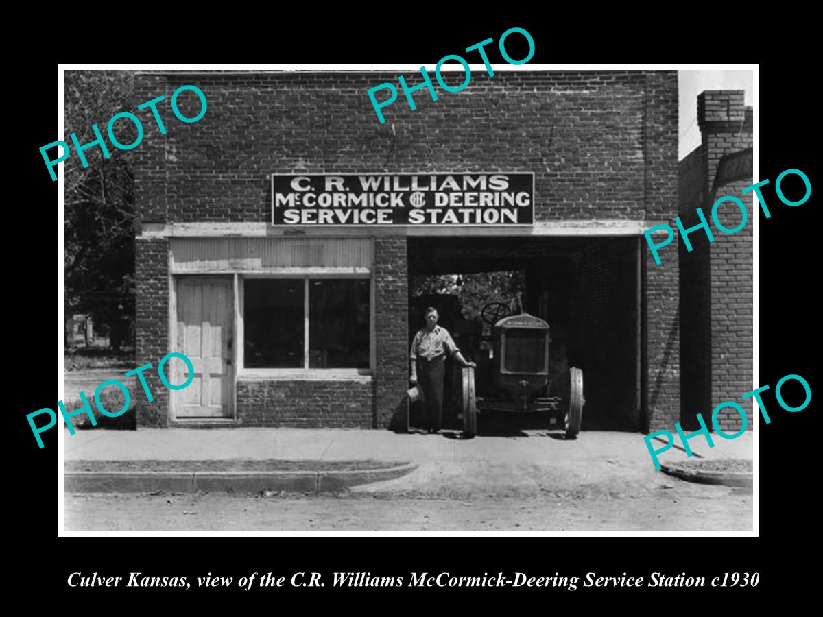 OLD LARGE HISTORIC PHOTO OF CULVER KANSAS , THE McCORMICK DEERING STATION c1930