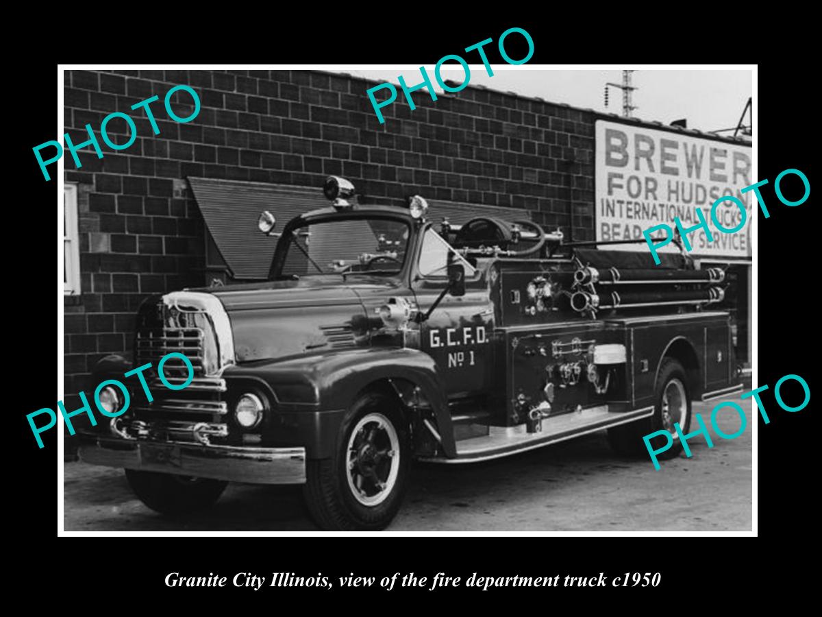 OLD LARGE HISTORIC PHOTO OF GRANITE CITY ILLINOIS, FIRE DEPARTMENT TRUCK c1950