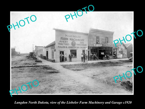 OLD LARGE HISTORIC PHOTO OF LANGDON NORTH DAKOTA, THE FARM MACHINERY STORE c1920