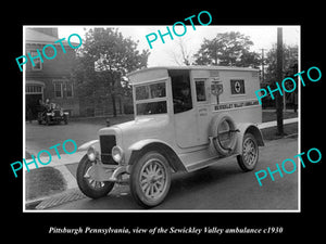 OLD HISTORIC PHOTO OF PITTSBURGH PENNSYLVANIA, SEWICKLEY VALLEY AMBULANCE c1930